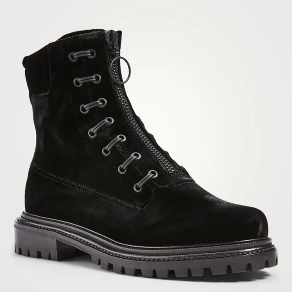 Aquazzura Kicks Velvet Zip Up Lug Sole Bootie Black 38.5 - Picture 7 of 8